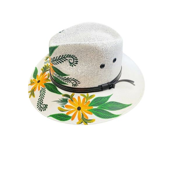 MEXICAN Artisanal Hat Hand Painted Fedora Floral Sombrero Panama Bohemian Large main image 6